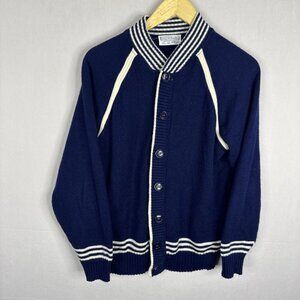 Vintage‎ Sears Varsity Cardigan Navy Blue Striped Trim Button Front Men’s 44
